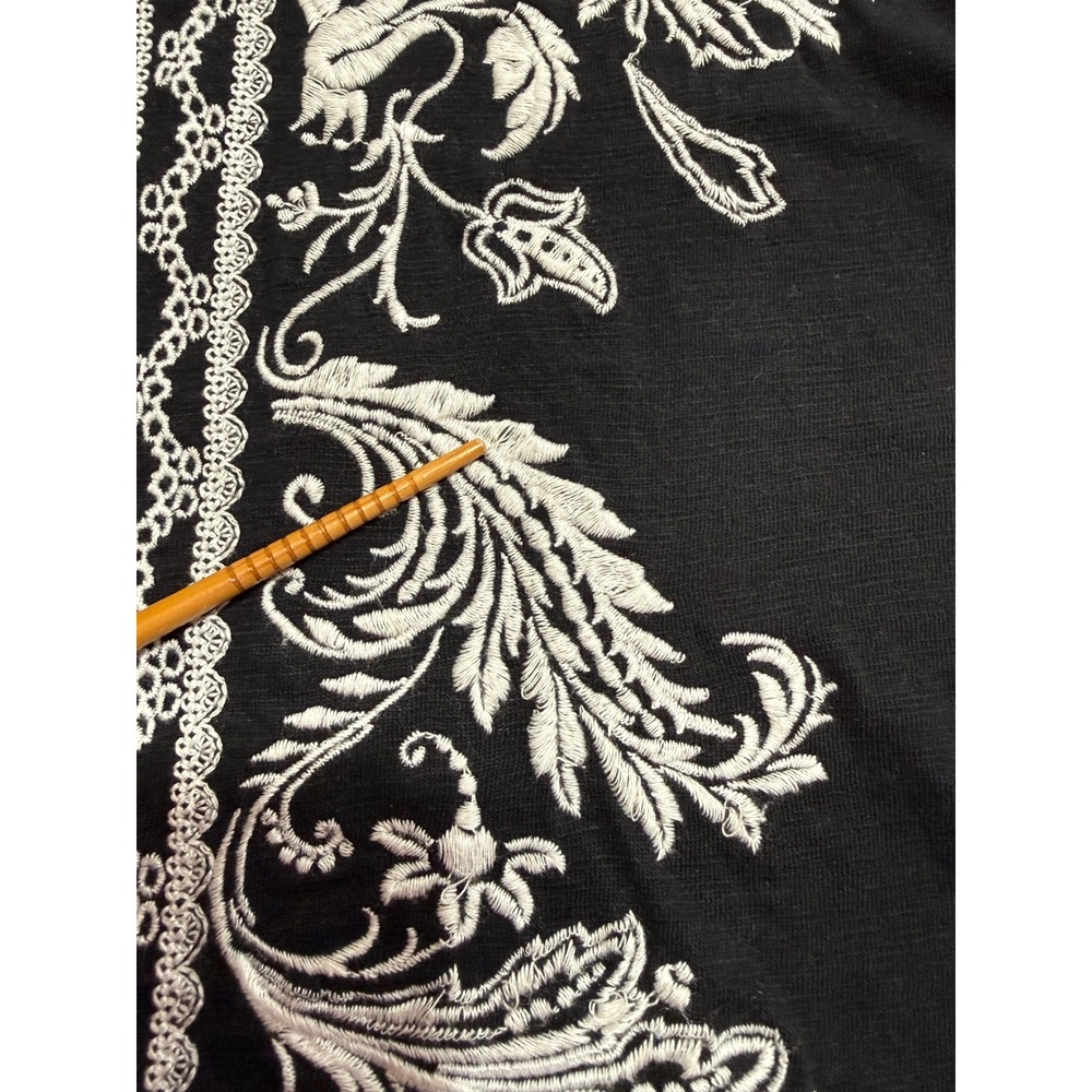 JM Collection Embroidered Top Women L Black White Floral V-Neck 3/4 Sleeve Boho - Picture 8 of 11